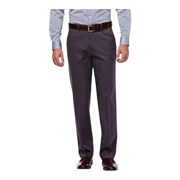 Haggar Premium Classic Fit Pants 38W X 34L No Iron Khaki Flat Front Grey HC10884 - Picture 1 of 15